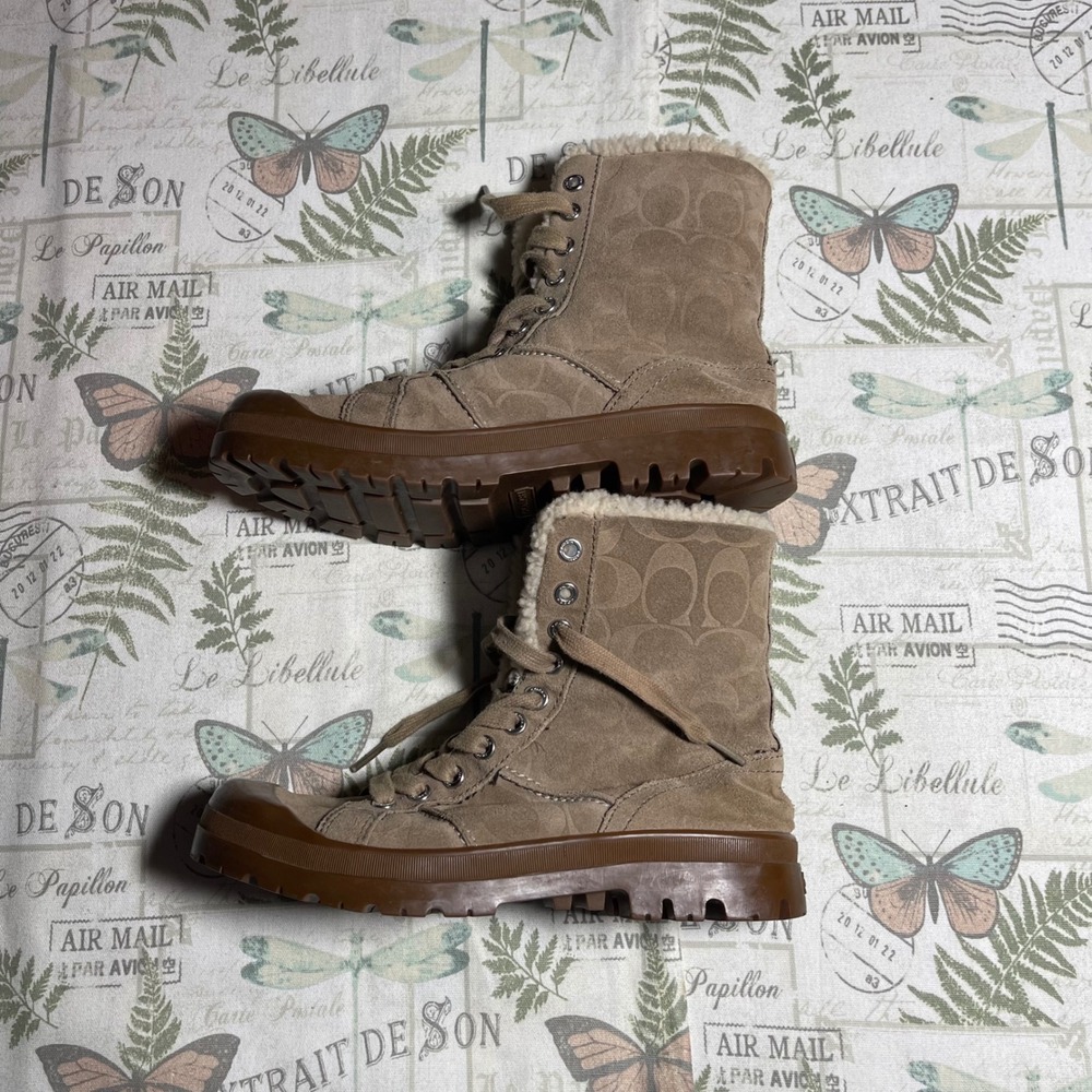 Coach Taupe & Cream Shearling-Lined Winter Boots - Picture 9 of 9